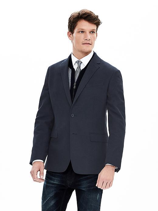 Banana Republic Mens Modern Slim Textured Navy Cotton Blazer Size 36 Regular - Midnight Navy/black