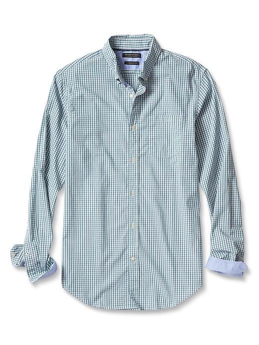 Banana Republic Mens Camden Fit Mini Check Custom 078 Wash Shirt Size L Tall - Riptide Blue