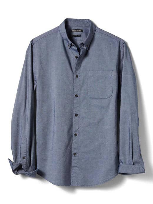 Banana Republic Mens Camden Fit Mechanical Stretch Oxford Shirt - Navy Star