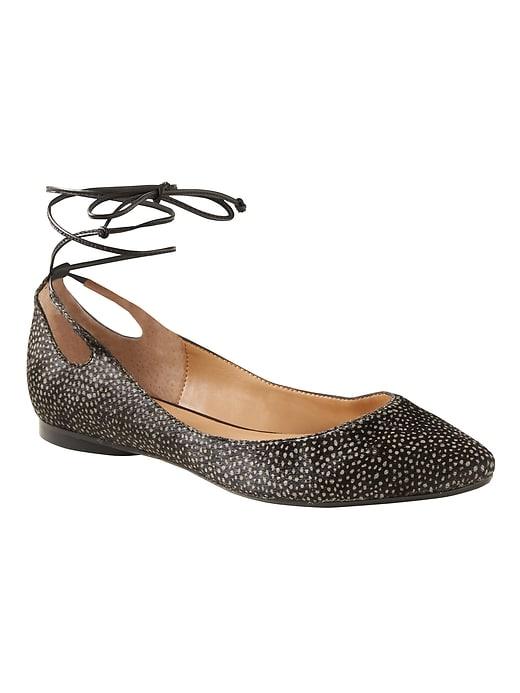 Banana Republic Womens Almond Toe Lace Up Flat - Spotted Haircalf
