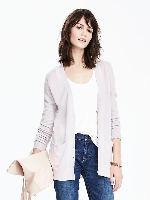 Banana Republic Womens Extra Fine Merino Wool Boyfriend Cardigan Size L - Storm Gray