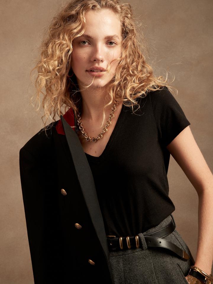 Petite Slub V-neck T-shirt