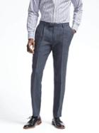 Banana Republic Slim Navy Houndstooth Linen Suit Trouser - Navy