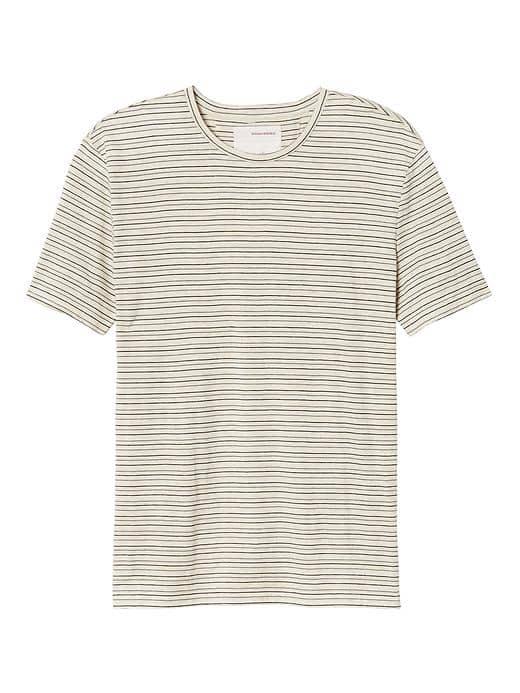 Banana Republic Mens Heritage Stripe Cotton Yak Wool Tee - Transition Cream