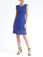 Banana Republic Womens Short Sleeve Laser Cut Fit And Flare Dress - Royal Azure