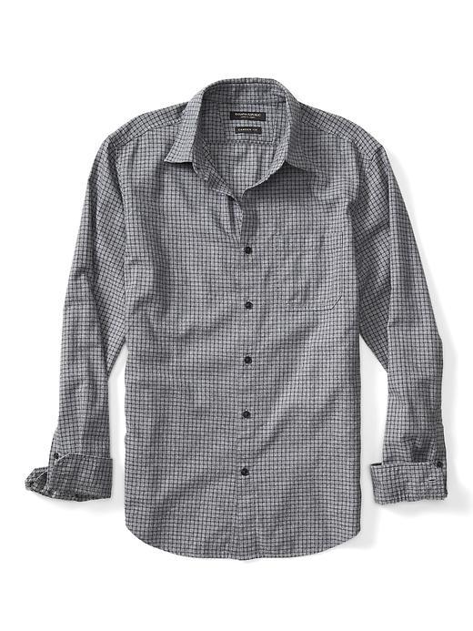 Banana Republic Mens Camden Fit Flannel Mini Gingham Shirt - Charcoal