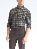 Banana Republic Mens Camden Fit Custom Wash Multi Plaid Shirt - Lime Zest