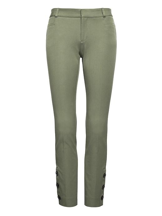 Banana Republic Womens Petite Sloan Skinny-fit Bi-stretch Ankle Pant With Button Hem Flight Jacket Green Size 12