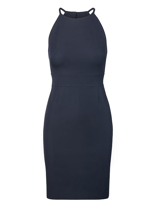 Banana Republic Womens Petite Bi-stretch Racer-neck Sheath Dress Navy Size 2