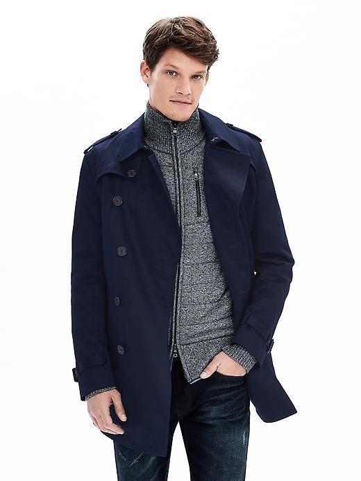 Banana Republic Mens Double Breasted Trench Size L Tall - Preppy Navy