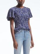 Banana Republic Floral Ruffle Sleeve Peplum Top - Navy