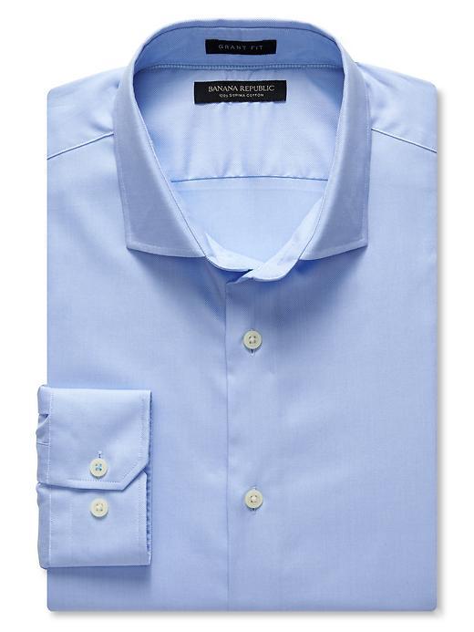 Banana Republic Mens Grant Fit Textured 120s Supima Cotton Shirt Size L Tall - Light Blue