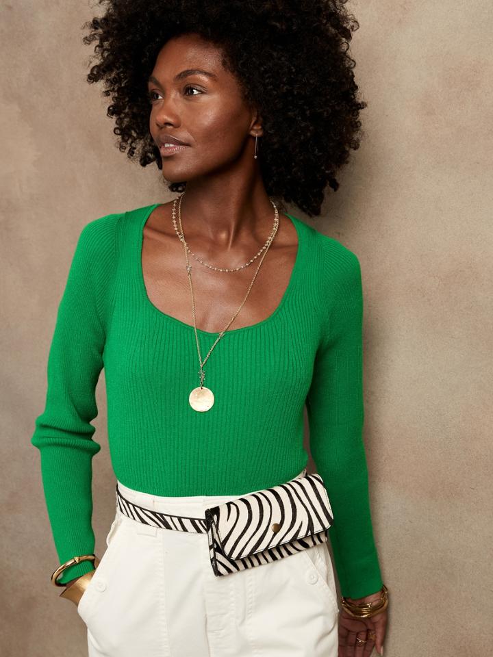 Portrait-neck Sweater Top