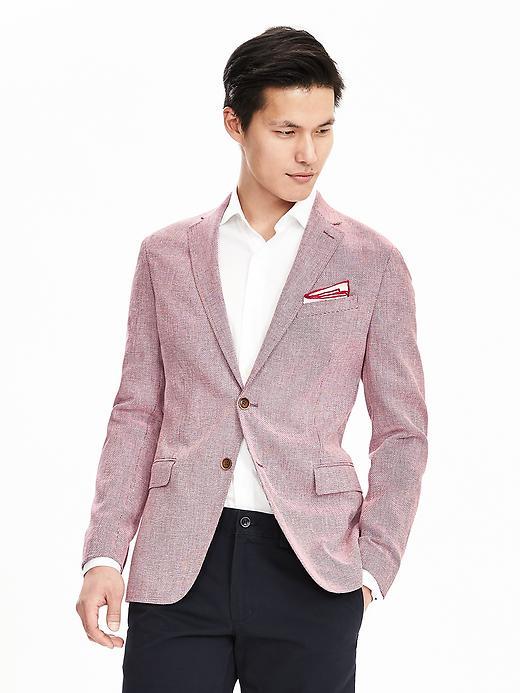 Banana Republic Mens Modern Slim Red Italian Cotton/linen Blazer Size 36 Regular - Red Print