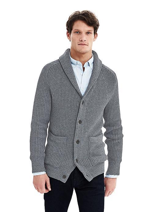 Banana Republic Mens Ribbed Shawl Collar Cardigan Size L Tall - Sweet Blue Heather