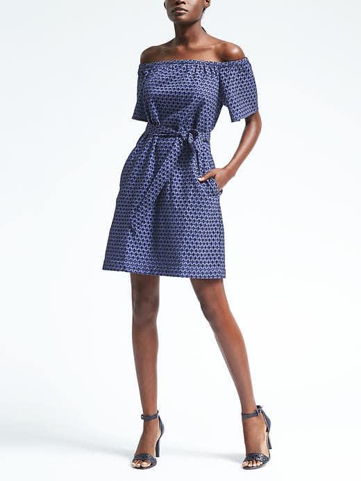 Banana Republic Womens Eyelet Off Shoulder Dress - Navy