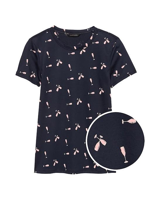 Banana Republic Womens Supima Cotton Champagne Graphic T-shirt Navy Blue Size Xs