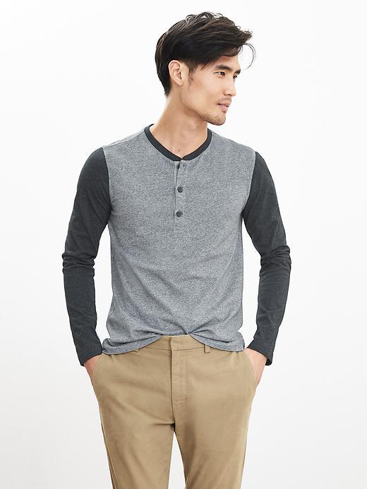 Banana Republic Mens Soft Wash Colorblock Henley Size L Tall - Gray Heather