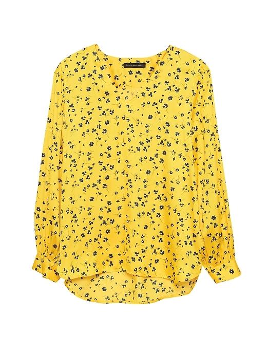 Banana Republic Womens Ditsy Floral High-low Top Gold Size M