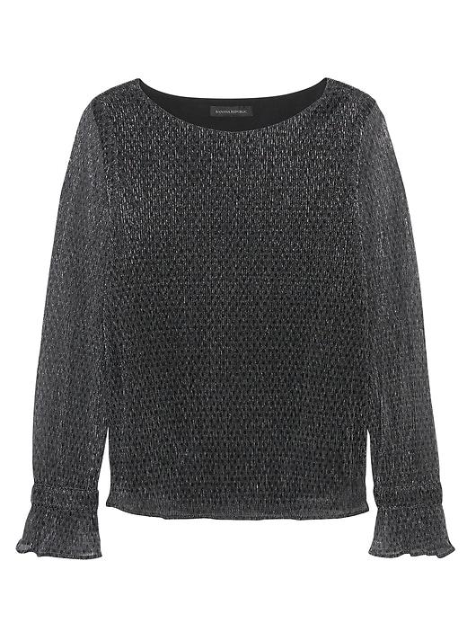 Banana Republic Womens Petite Metallic Poet-sleeve Top Black Size S