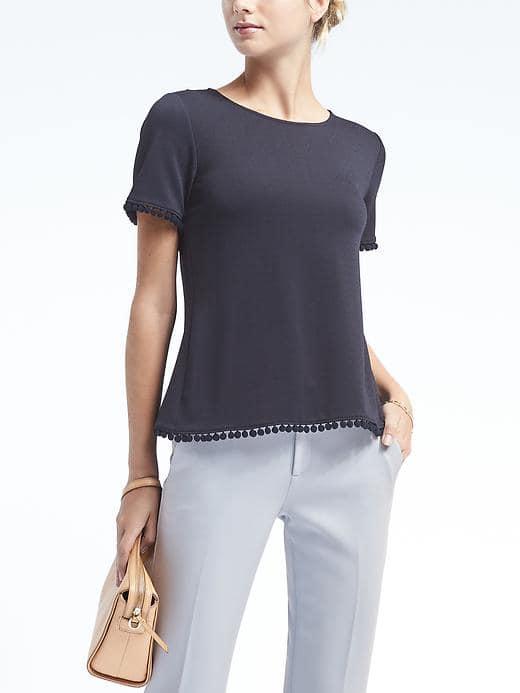 Banana Republic Womens Pom Pom Crossback Top - Navy