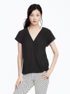 Banana Republic Womens Pleated Shoulder Wrap Front Top Size L - Black