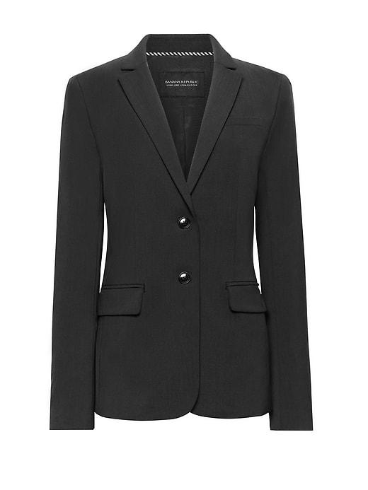 Banana Republic Womens Long And Lean-fit Machine-washable Italian Wool Blend Blazer Black Size 0
