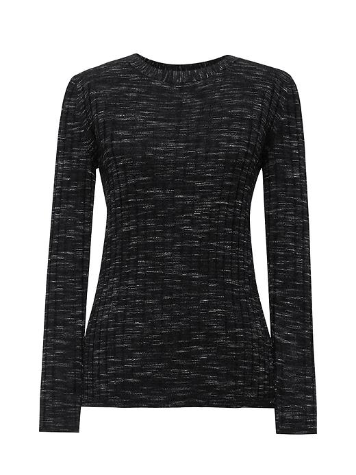 Banana Republic Womens Machine-washable Merino Wool Ribbed Crew-neck Sweater Black & White Size S