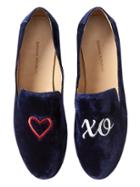 Banana Republic Womens Demi Embroidered Velvet Smoking Shoe Navy Blue Xo Velvet Size 8