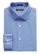 Banana Republic Mens Grant Slim-fit Non-iron Gingham Dress Shirt Marfa Blue Size S