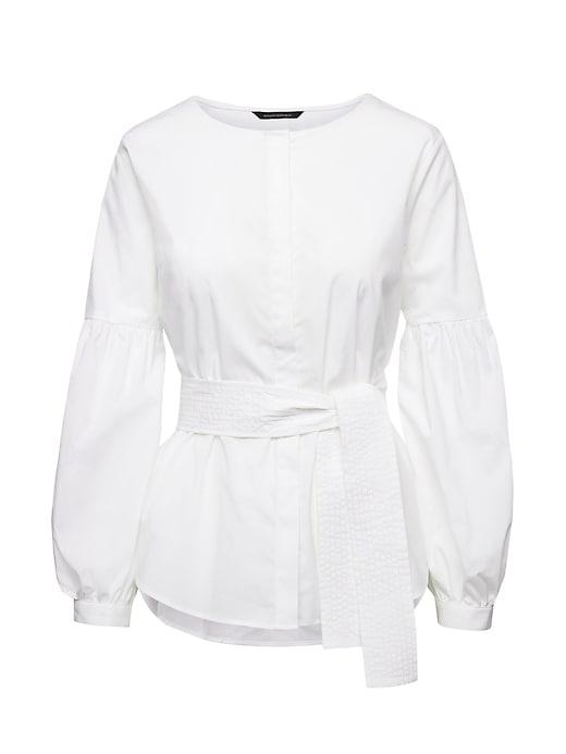 Banana Republic Womens Super-stretch Bubble-sleeve Top With Tie At Waist White Size L