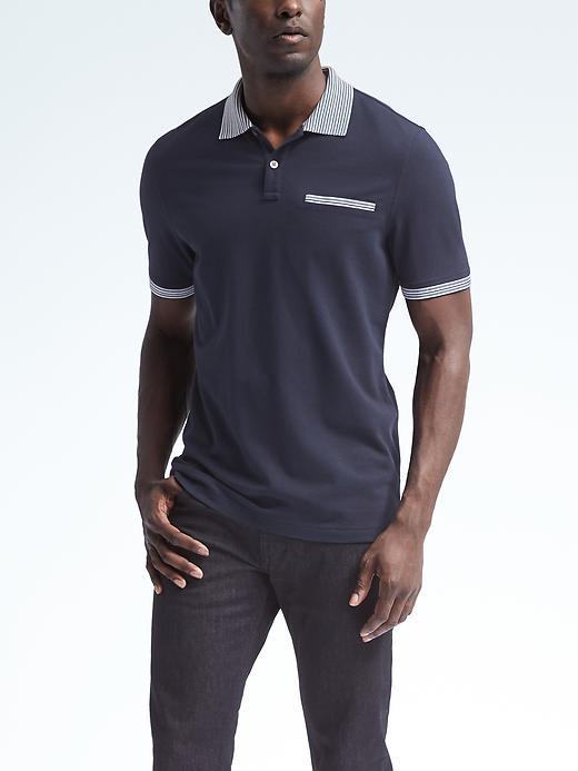 Banana Republic Mens Slim Pique Novelty Collar Polo - Navy