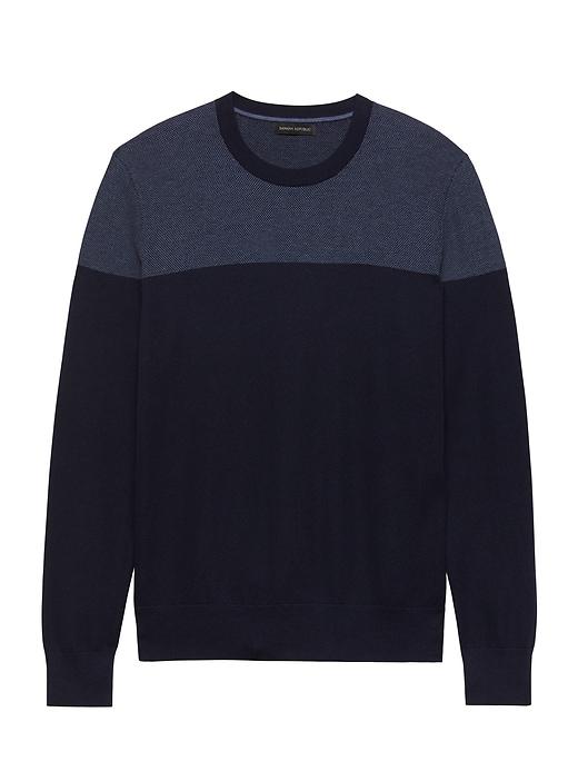 Banana Republic Mens Supima Cotton Colorblock Birdseye Sweater Navy Size L