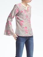 Banana Republic Ikat Bell Sleeve Blouse - Fog Gray