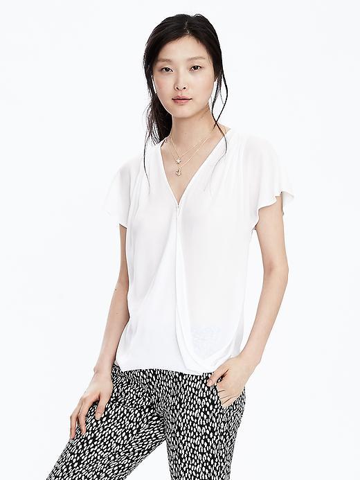 Banana Republic Womens Pleated Shoulder Wrap Front Top Size L - White