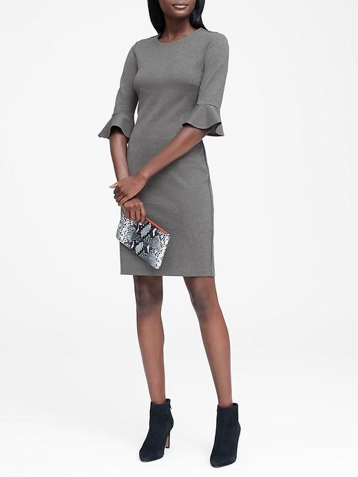 Banana Republic Womens Petite Ponte Flutter-sleeve Dress Dark Charcoal Gray Size 2