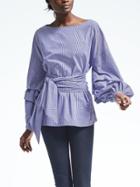 Banana Republic Womens Gingham Tiered Sleeve Belted Shirt - Blue Train