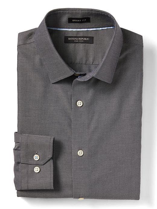 Banana Republic Mens Grant Fit Non Iron Solid Shirt - Preppy Navy