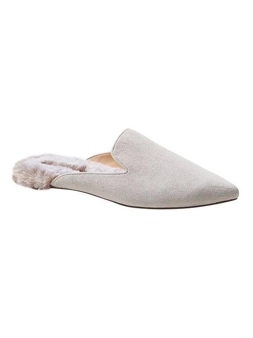 Banana Republic Womens Suede Pointy Toe Vegan Fur Mule Moon Dust Size 9