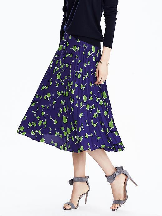 Banana Republic Womens Button Front Pleated Midi Skirt Size 0 - Blue Print