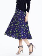Banana Republic Womens Button Front Pleated Midi Skirt Size 0 - Blue Print