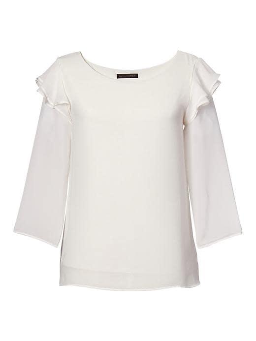 Banana Republic Womens Ruffle Shoulder Top - White