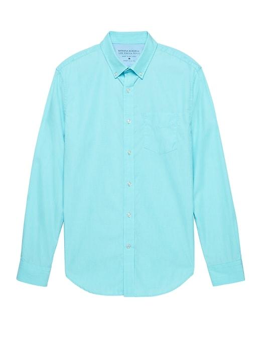 Banana Republic Mens Grant Slim-fit Luxe Poplin Shirt Teal Ocean Size S