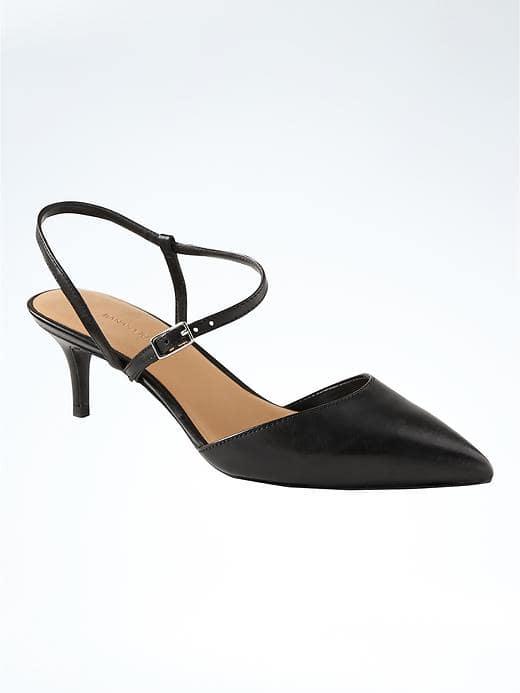 Banana Republic Asymmetrical Strap Kitten Heel - Black Leather