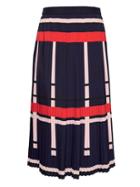 Banana Republic Womens Plaid Pleated Midi Skirt Navy Blue, Red & Blush Pink Plaid Size 10