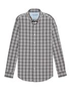 Banana Republic Mens Camden Standard-fit Luxe Poplin Plaid Shirt Heather Gray Size M