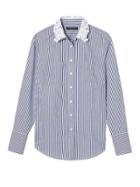 Banana Republic Womens Riley-fit Lace-collar Shirt Bold Blue Stripe Size 12