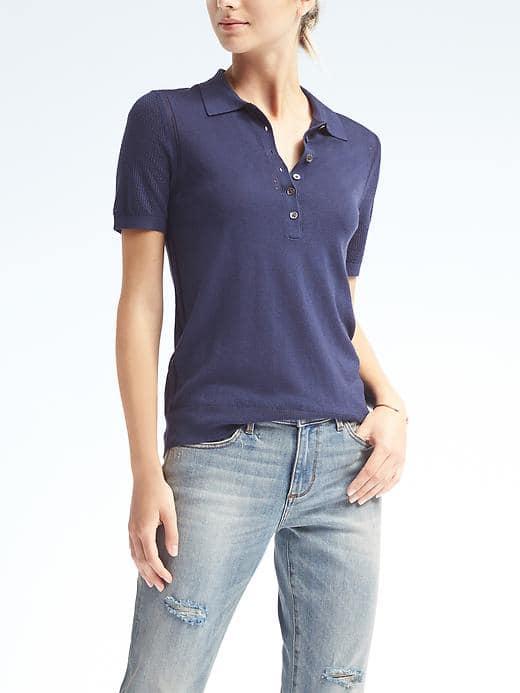 Banana Republic Silk Cotton Pointelle Polo - Navy