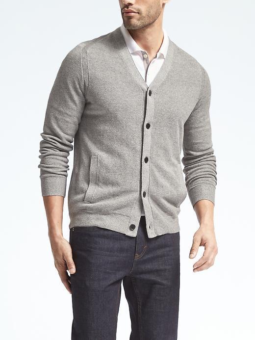 Banana Republic Mens Silk Linen Seed Stitch Cardigan - Stone