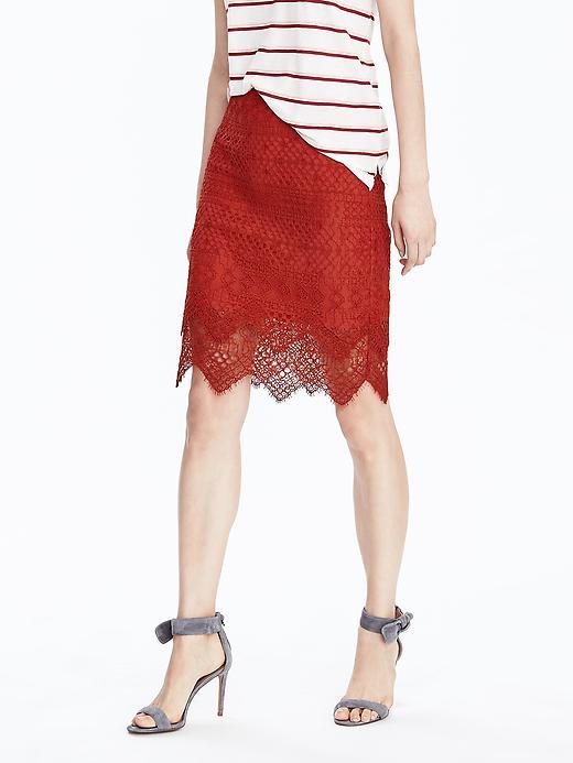 Banana Republic Womens Lace Pencil Skirt Size 0 - Orange Lava